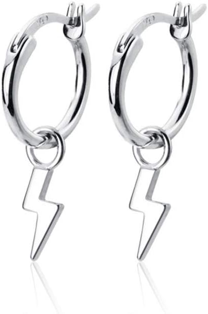 Delicate Small Lightning Bolt Dangle Hoop Earrings for Women Girls Men Sterling Silver Dipped Huggie Personalized Drop Clip Hypoallergenic Stud Delicate Charm Punk Fashion Jewelry White Gold Plated