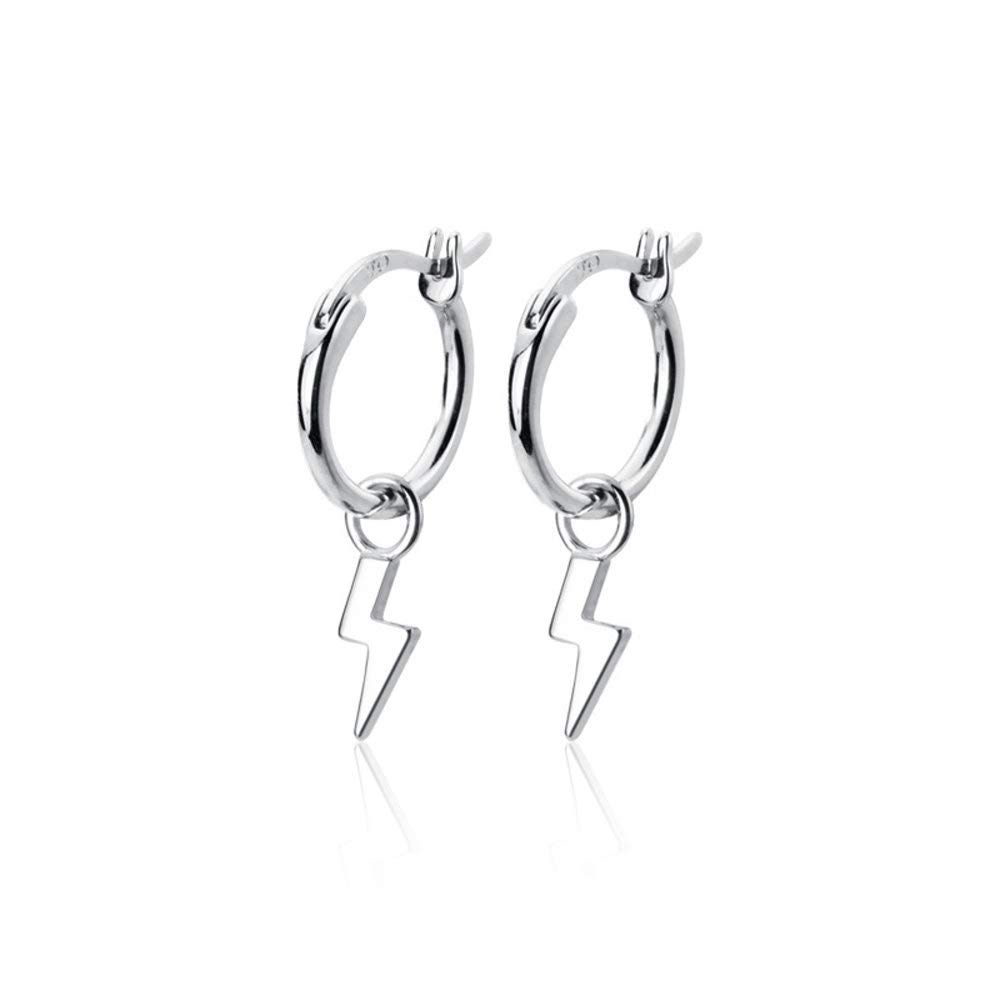 IMINIDelicados aretes de aro pequeños con perno de relámpago para mujeres, niñas, hombres, plata de ley, con clip de gota personalizado, delicado encanto punk, joyería de moda chapada en oro blanco