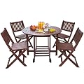 Greesum 5 Piece Patio Dining Set Outdoor Acacia Wood Furniture All-Weather Folding Round Table and Chairs for Backyard,Balcony,Porch,Deck,Garden, Dark Brown