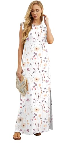 Image of GRECERELLE 2026 Women Year-Round Casual Round Neck Loose Split Wrinkle-Free Long Maxi Vacation Dress with Pockets (XXS-4XL)