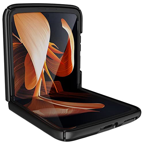 Case For Motorola Razr 2022 Flip Phone, Nakedcellphone Slim Hard Shell Protector Cover [Anti-Fingerprint, Grid Texture] For Moto Razr 3 5G - Black Tread #TOP5