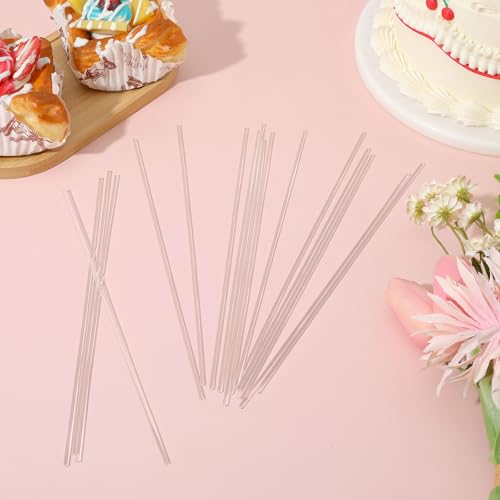 Image of 200 Pcs 8 Inch Clear Acrylic Rod 2 mm Clear-Acrylic Dowel Rods Cake Topper Sticks Clearly Round Plastic Rods Cake Dowels for Plant Stakes Curtain Pulls Retaining Rods Shower-Rod