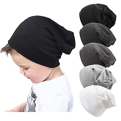 DRESHOW 5 Stück Unisex Baby Mütze Hut Junge Mütze Frühling Mützchen Kleinkind Wendemütze Jersey Slouch Beanie 6-60 Monate