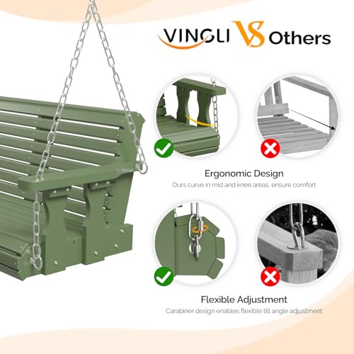 Image of VINGLI 2026 Upgraded 4 FT Wooden Porch Swing, 880 LBS Heavy Duty, Green