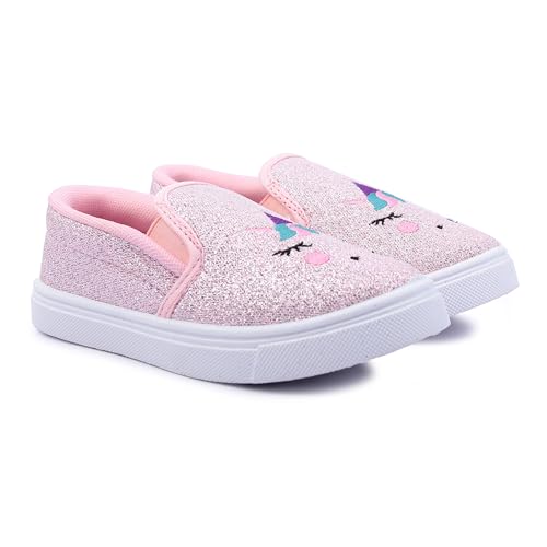 Image of Myau Girls' Glitter Embroidery Design Slip-On Shoes, Casual Sneakers for 3-8 Years