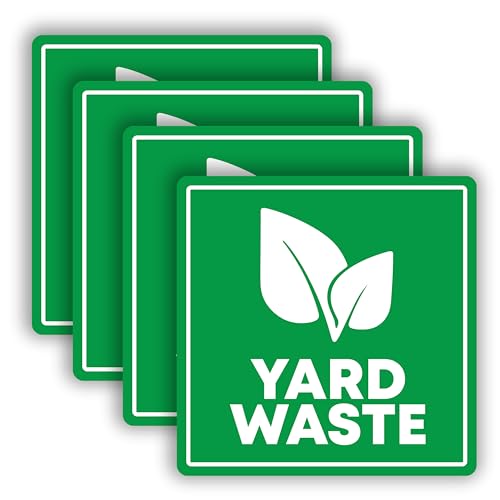 Sticky Expressions | 4 Pcs Yard Waste Only Sticker 3.5 by 3.5 Strong Adhesive Durable Weatherproof Yard Waste Sticker. Perfect Sticker for Yard Waste Can