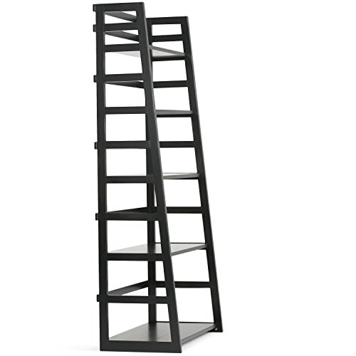 Simplihome Acadian Solid Wood 63 Inch X 30 Inch Transitional Ladder Shelf Bookcase In Black With 5 Shelves, For The Living Room, Study And Office #TOP5