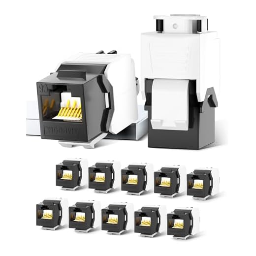 AMPCOM CAT6 RJ45 Keystone Jack - Reusable UTP Ethernet Wall Jack with Adjustable Ratchet Lock Design, No Tool and Zip Tie Required - 50u Gold Plated - Black (12-Pack)