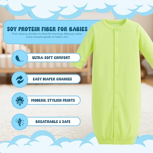 Image of Babysoy Unisex Baby Long Sleeve Gown Sleep Sack, Ultra Soft Nightgown, Newborn Reversible Mittens