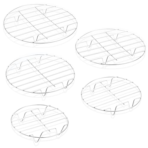 5 Pieces Stainless Steel Round Cooling Racks for Baking, Cooking, Steaming - Air Fryer Rack & Steaming Rack Set (12/10/9/7/6 Inch)