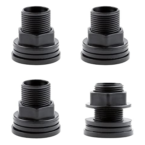 CZWESTC 4 pcs PVC Bulkhead Fitting Double Threaded Bulkhead Water Tank Connector for Rain Barrels, Aquariums, Ponds - 3/4 Inch Male 1/2 Inch Female-Black Cover