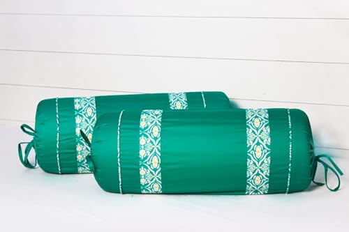 Image of AURAVE Luxurious Cotton Satin 600 TC Bolster Cover with Drawstring Closure, Set of 2, Soft Breathable Durable Machine Washable for Sofa Bed & Home Decor, 15 inchx30 inch, Aqua | Cover Only