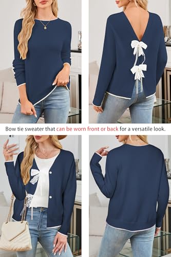 Image of Cakulo Womens Bow Tie Sweater V Neck Cardigan Sweaters 2026 Lightweight Spring Fashion Knit Cardigans Outfits