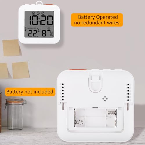 Winfong BB-CLOCK02-WH Small Digital Alarm Clock, Battery Operated Travel Clock With 3 Bells, Small And Light Desk Clock With Temperature, Portable Clock With Humidity, Snooze, 12/24H Display thumb #3