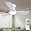 Ventilador de Teto Branco de Três Pás de 91 cm com Luz LED, Motor DC Silencioso, Controle Remoto, 6 Velocidades, 100V-240V, Função Reversível e Instalação Flush Mount