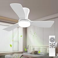 Ventilador de Teto Branco de Três Pás de 91 cm com Luz LED, Motor DC Silencioso, Controle Remoto, 6 Velocidades, 100V-240V, Função Reversível e Instalação Flush Mount