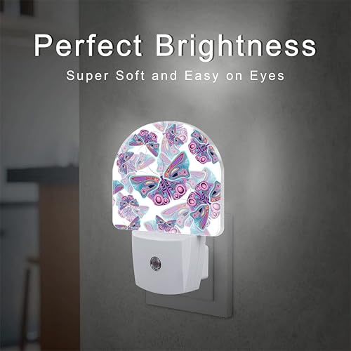 Image of Colorful Butterflies Night Light Plug into Wall,Retro Watercolor Butterfly Dusk to Dawn Night Light,0.5w Energy Saving Sleep Friendly Nightlights for Kids Boys Girls Home Decor