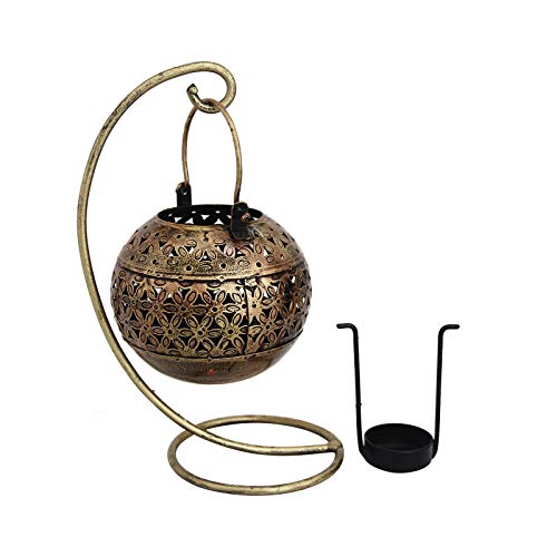 Handicrafts Paradise Antique Cut Work Hanging Tea Light Showpiece Gift Item for Home D&eacute;cor in Wrought Iron - 10 inches