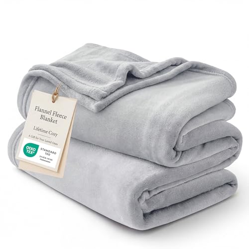 Bedsure GentleSoft Fleece Blankets Queen Size Light Grey - Bed Blanket Soft Lightweight Plush Fuzzy Cozy Luxury Microfiber, 90x90 inches