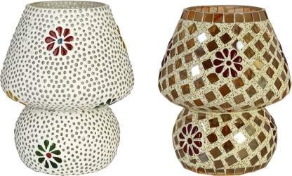 ZADLAXAR Attractive Colorful Hand Decorative Designer Mosaic Table Lamp Combo Set (Decorative with Beads and Chips) Night Lamp (18 cm, Multicolor)