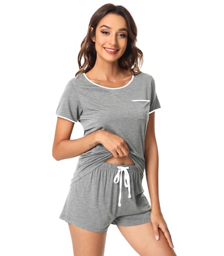 Image of WiWi Viscose from Bamboo Pajamas Set for Women Super Soft Short Sleeve Cooling Summer Plus Size Pjs Sets Sleepwear S-4X