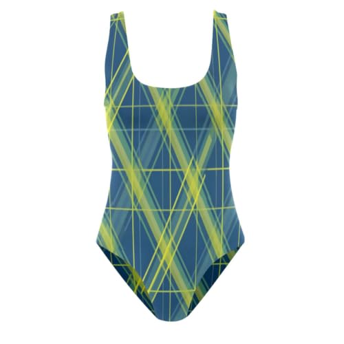 Bikini monokini sexy slim à motif géométrique bleu vert