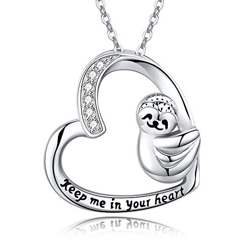 JUSTKIDSTOY S925 Sterling Silver Sloth Necklace Keep Me in Your HeartAnimal Pendant Necklaces for Women Sloths Lovers Gifts