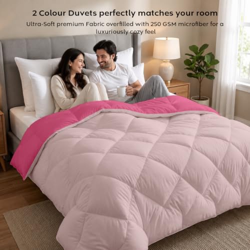 Image of AYKA Reversible Comforter 220 GSM Microfiber Reversible AC Comforter /Blanket for Winter /Quilt /Duvets for King Size Double Bed Comforter (90 * 100, Pink & Peach)