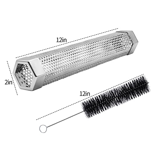 Pellet Smoker Tube, 1 Pack/ 2 Pack 12'' Smoker Tube With Brush, Premium Stainless Steel Bbq Wood Pellet Tube Smoker, 5 Hours Of Billowing Smoke Tube Smoker For All Grill, Smoker, Cold/Hot Smoking (1 Pack 12'' Smoker) #TOP4
