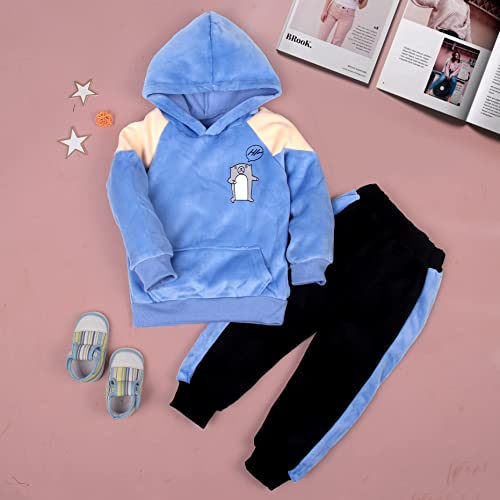 Image of Bold N Elegant Unisex Kids Velvet Fleece Solid Happy Hamster Bear Cartoon Warm Velvet Pullover Sweatshirt Hoodie Tshirt and Pyjama Pant Winter Clothing Set