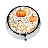 Fall Pumpkins - Portapillole rotondo, 3 scomparti, portatile, da viaggio, mini tasca a portafoglio, portapillole, organizer per medicine e vitamine