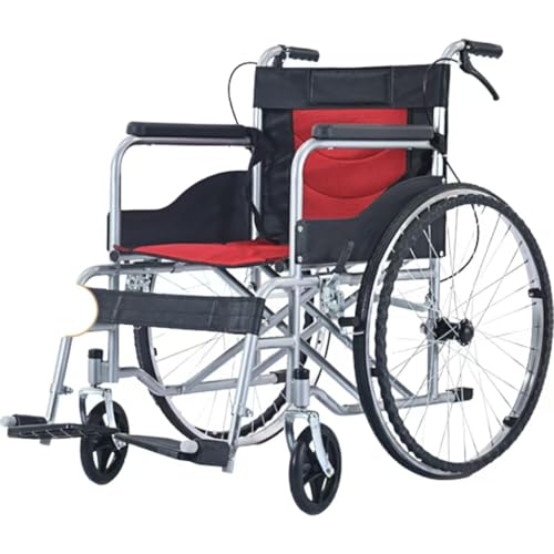 車椅子 折畳み 軽量 コンパクト 軽量 折りたたみ式車椅子 介護用車椅子 高炭素鋼製 補助ブレーキ付き 自走 自走式 介助ブレーキ付き 高齢者向け 多機能 アームレスト 介護・介助に最適 透気性 介護用品 高耐荷重 (黒と赤, スポークホイール)