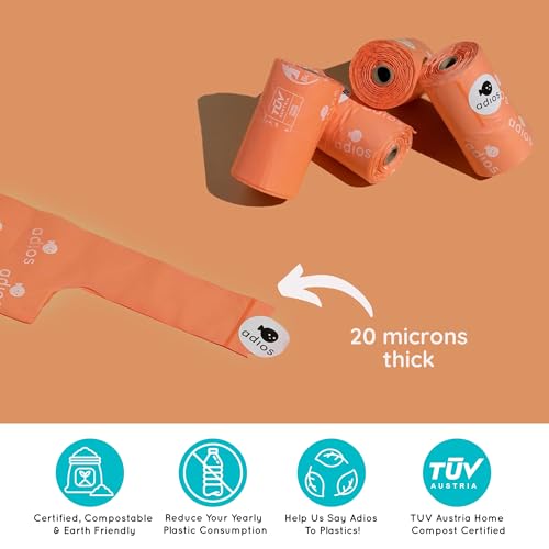 Sacs à déjections canines compostables Adios Plastic avec poignées - Lot de 360