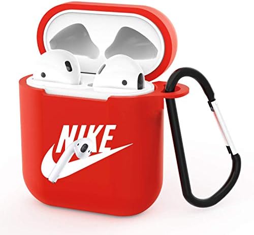 Gebaisi Protective TPU Cover and Skin for Apple Airpods Charging Case with Keychain Red White C
