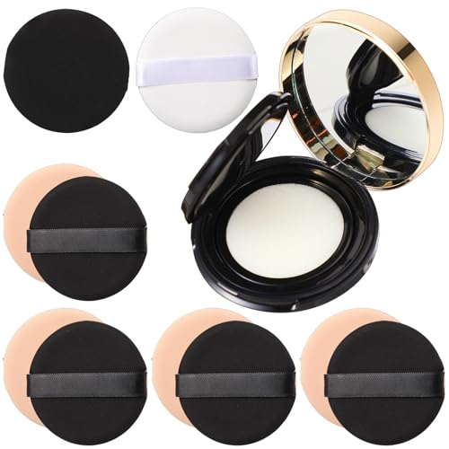 Patelai 7 Pcs 0.5oz Black Empty Cushion Foundation Makeup Sponge Holder with Sponge Puff and Mirror Portable Make-up Powder Puff Container with Extra Sponges Refillable Foundation Bb Cream Box