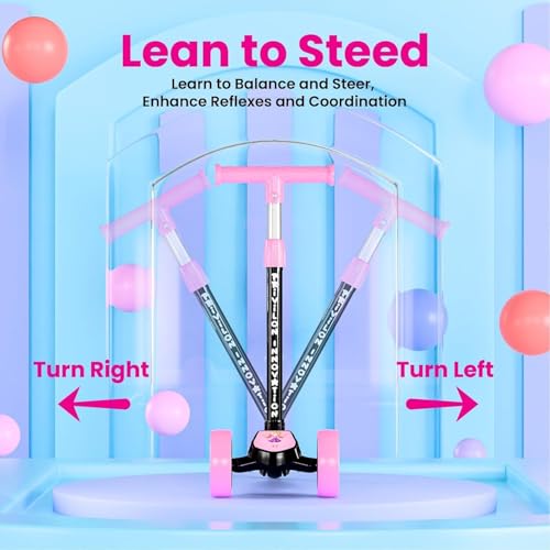 Image of Foldable Kick Scooter for Kids 3+ Years | Adjustable Height & Strong Frame | Durable PVC Wheels | Kick Skating Toy Cycle for Boys & Girls | Outdoor Fun Ride, 50Kg Capacity (Pink)