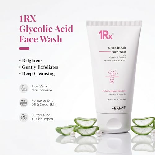 Image of 1RX Glycolic Acid Face Wash 100gm | Exfoliating & Brightening Cleanser | With Aloe Vera, Niacinamide & Vitamin E | Removes Dead Skin, Controls Oil & Helps Improve Skin Texture | For Men & Women