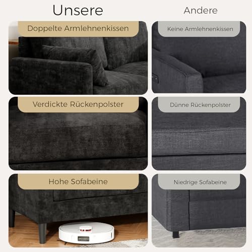 KKL Couch 2 Sitzer Sofa mit LED-Lichtschläuche und Konsolentisch, mit 2 AC-Ladeanschlüssen und 2 USB-Anschlüssen Chenille für Wohnzimmer/Schlafzimmer/Wohnung – Bild 7