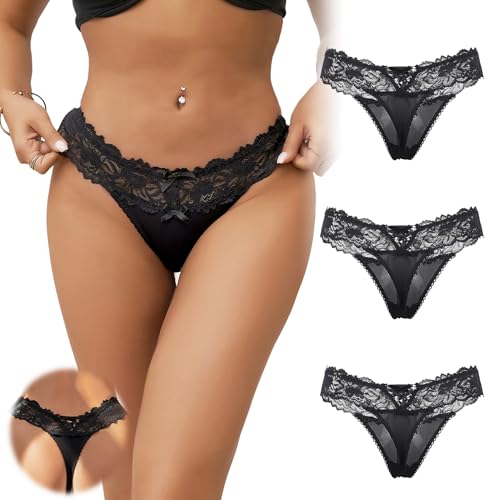Image of ohyeah Sexy Lace G-String Thongs Panties Low Rise Underwear Undies for Women Cotton Crotch Cheeky Tangas Panties 4-18