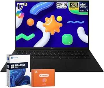 Gram 17 2025 Touchscreen Laptop, 17 Inch 2.5K Display, Intel Ultra 7 Processor, Lightweight, 32GB RAM, 2TB SSD, Copilot+ PC, WiFi 7, Windows 11 Pro, Obsidian Black, W/Accessories