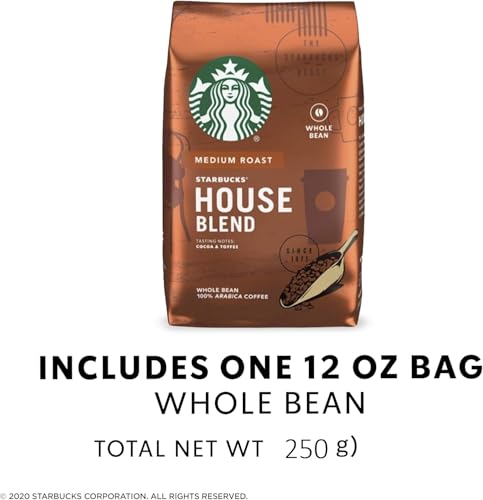 Image of Starbucks House Blend Medium Roast Whole Bean Coffee, 100% Arabica, Cocoa & Toffee Notes 250g (Product Of ‎United States of America) From DECADENT