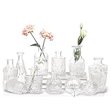 Jelofly Glass Bud Vases Set of 12, Small Vases for Flowers, Clear Bud Vases in Bulk, Cute Flower Glass Vases for Centerpieces, Mini Vintage Vase for Wedding Decorations, Rustic Home Table Decor