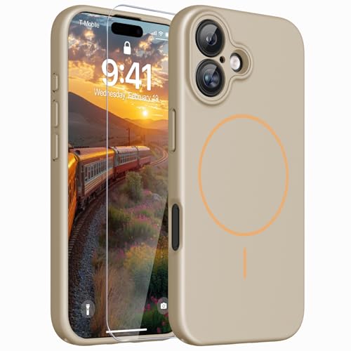 Image of Magnetic for iPhone 16 Plus Case,Shockproof Matte Cover,Desert Gold | with Screen Protector,Compatible with MagSafe,Military Grade Drop Protection,Full Camera Protection,Non-Slip Design Case
