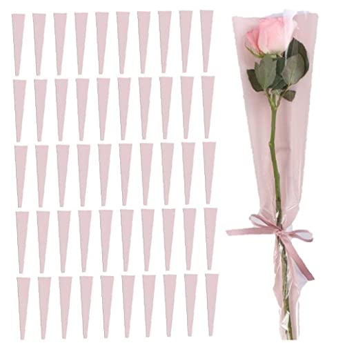 Xunfee Papel De Envoltura De Flores De 50 Piezas Bolsa De Plástico De Embalaje Floral De Rosa Individual para Boda De Valentín Cover
