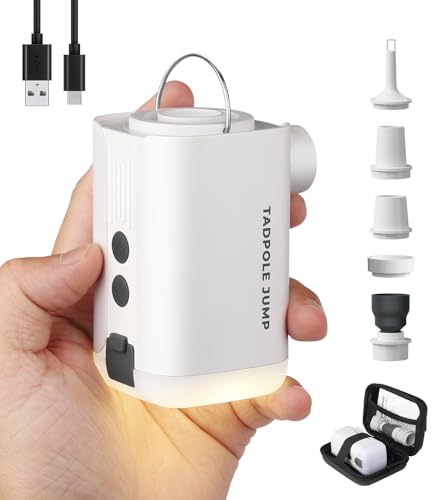 Portable Mini Air Pump 5.5KPa 3600mAh Rechargeable Electric Pump with LED Camping Light & Reverse Charging, Compact Outdoor Inflator/Deflator for Air Mattress Sleeping Pads and Pool Floats, 5 Nozzles