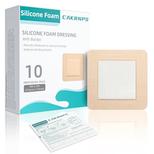 Silicone Foam Dressing 3 x 3 Waterproof Silicone Bandages for Wounds 5-Layer Wound Pads with Adhesive Border for Pressure Ulcers Painless Removal Wound Care Pads for Bed Sore 10 Pack