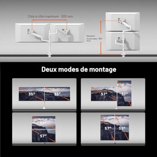 Support écran PC 2 écran idéal pour le multitâche et le télétravail sur grand bureau