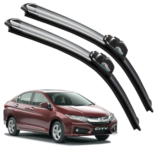 Image of Frameless Rubber Car Wiper Blades Set of 2 Compatible with (City i-Dtec (2014-2017) (D-24,P-14))