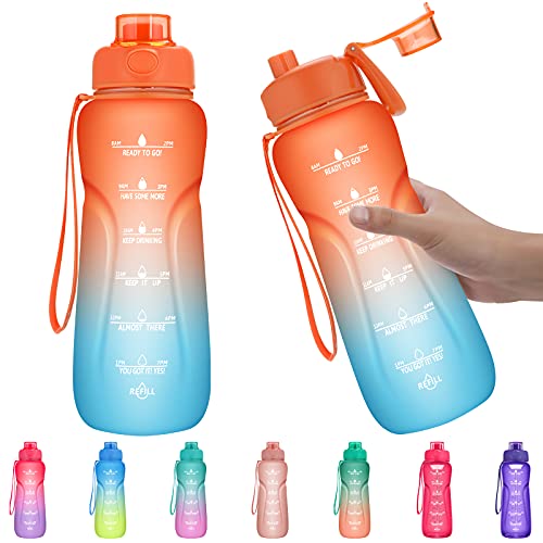 Water Bottle 32oz with Time Marker, BPA-Free 1-Click Hidden Lock Leak-Proof Sports Water Bottle for Women, Men, Adults (with Gift Box)