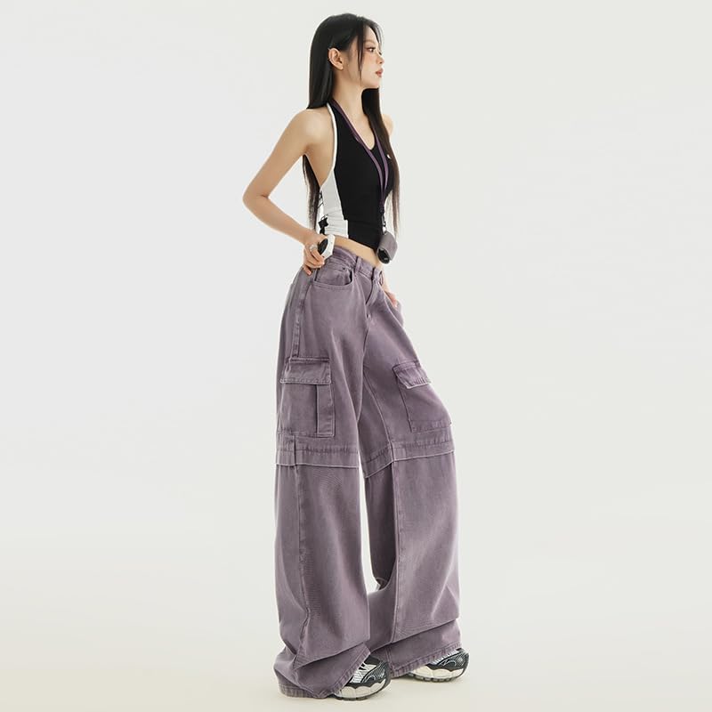 Retro Purple Sweet Potato Work Pants - Y2K Style, Loose and Wide Legs, Women's Floor Length Denim Pants4